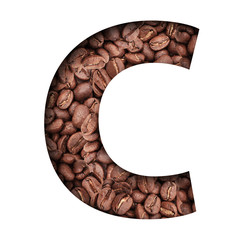 Stencil of the letter C on a background of coffee beans