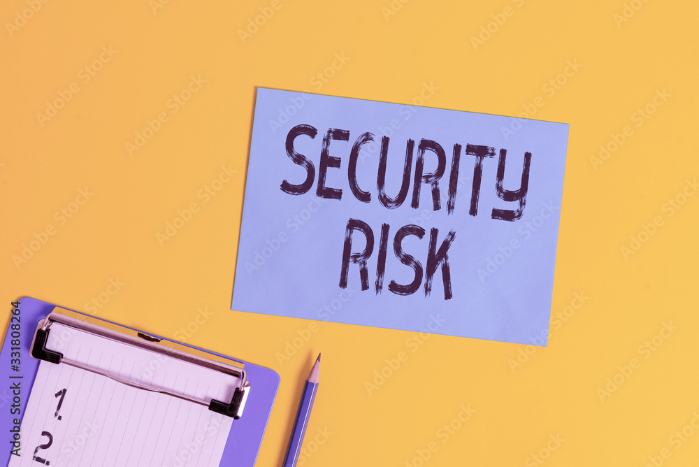 Poster conceptual hand writing showing security risk. concept meaning possesses a possible threat to the se