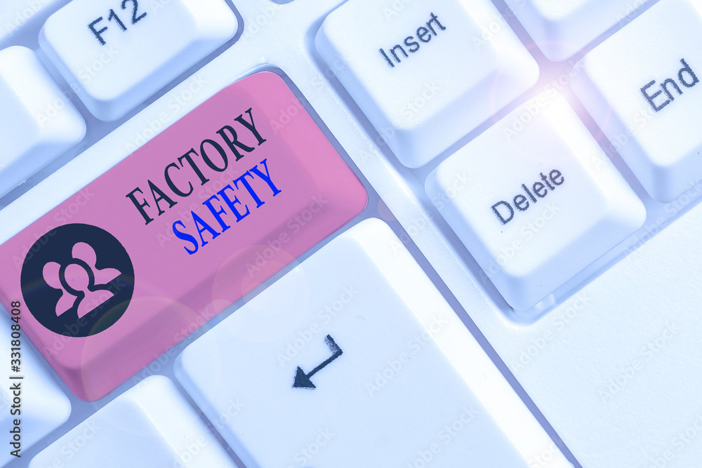 Poster conceptual hand writing showing factory safety. concept meaning minimize risk of worker injury while