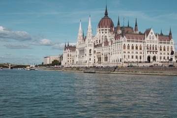 Obraz na płótnie Canvas Budapest Parliament Building in the afternoon against a clear blue sky