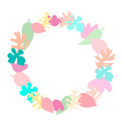 Modern abstract cover design with round frame abstract leaves. White background isolated. Frame border background.Vector paper illustration. Floral botanical collection. Textile ornament.  