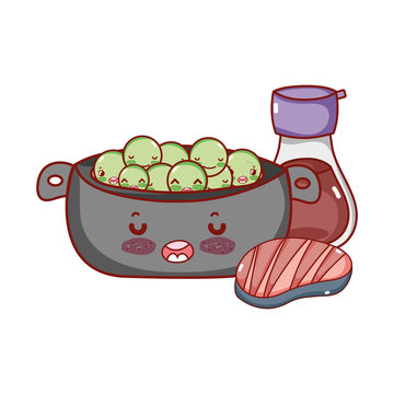 recommend clip art: kawaii cooking pot peas meat and sake food japanese cartoon, sushi and rolls