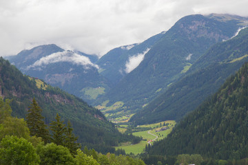 Fototapeta na wymiar view of valley in Gailtal Alps on a cloudy day, Austria