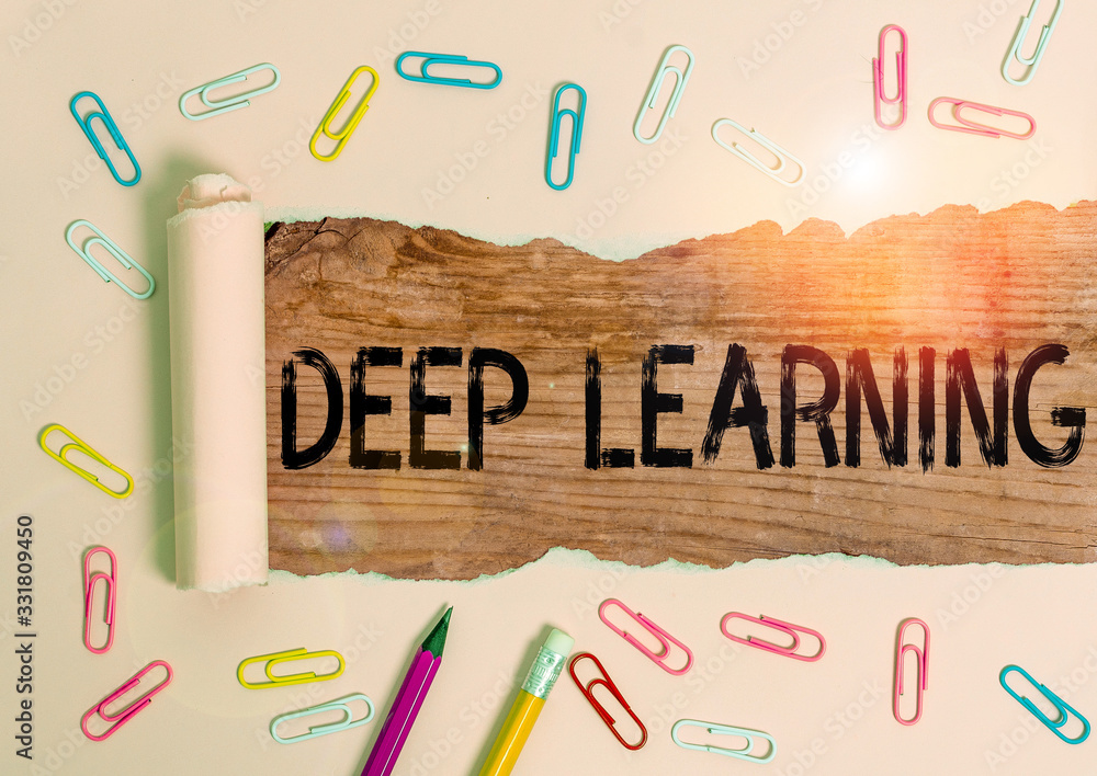 Poster conceptual hand writing showing deep learning. concept meaning the collection of algorithms used in 