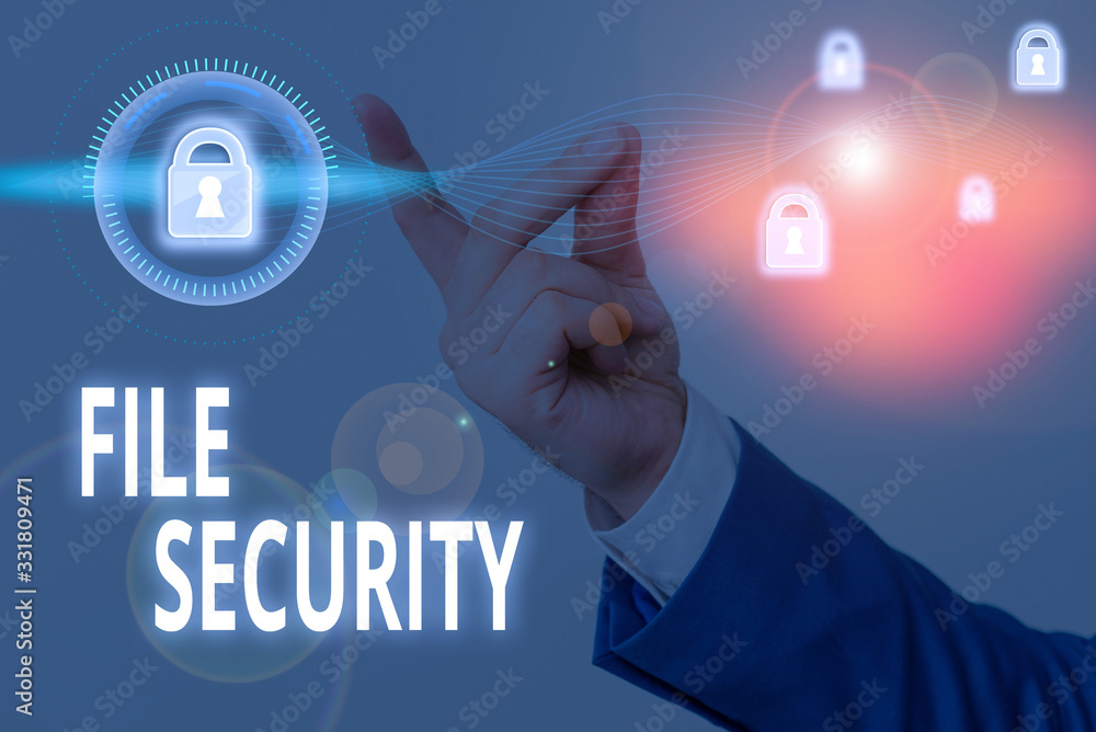 Poster word writing text file security. business photo showcasing protecting digital data such as those in 