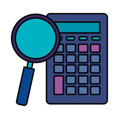 magnifying glass with calculator math and vector illustration design