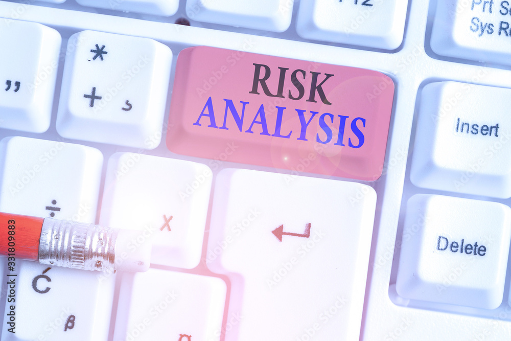 Poster writing note showing risk analysis. business concept for review of the risks associated with a parti