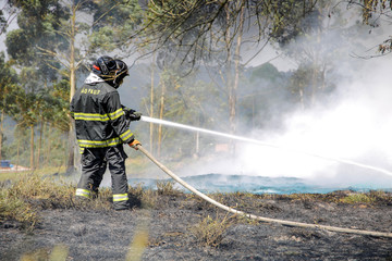 Naklejka premium Two firefighters containing the flames