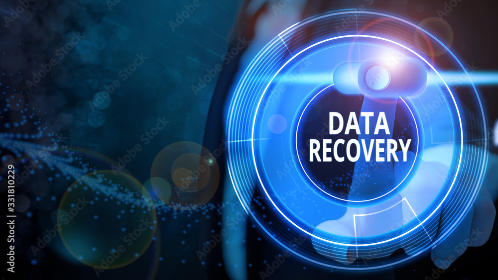 Poster word writing text data recovery. business photo showcasing process of salvaging inaccessible lost or