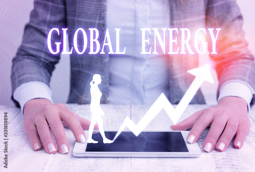 Poster writing note showing global energy. business concept for worldwide power from sources such as electr