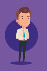 businessman thinking in purple background vector illustration design