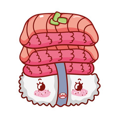kawaii sushi with pile fishes food japanese cartoon, sushi and rolls