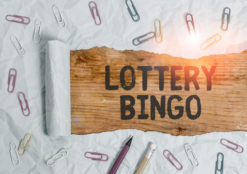Word writing text Lottery Bingo. Business photo showcasing game of chance in which each player matches numbers printed