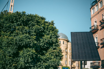 Modern portable solar panels in the city