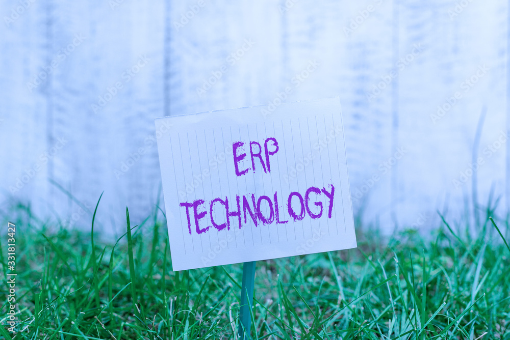 Aufkleber text sign showing erp technology. business photo showcasing the integrated management of main busine