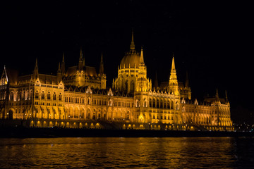 Budapest Parliament Buildings at night with backlight