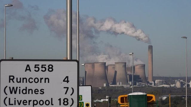 Power station near Manchester global warming UK 4K