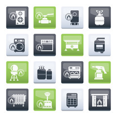 Household Gas Appliances icons over color background - vector icon set