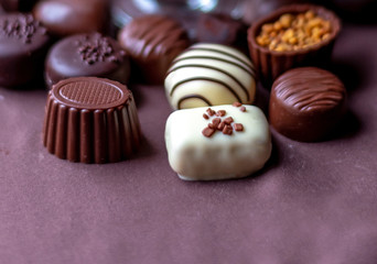 Pieces of Fancy chocolates close up