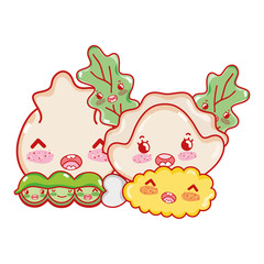 kawaii tempura peas dumpling and food japanese cartoon, sushi and rolls