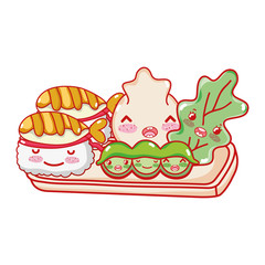 kawaii sushi dumpling peas and food japanese cartoon, sushi and rolls