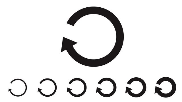 Refresh button, circle arrow, reload sign, black isolated on white background, animation with alpha matte.
