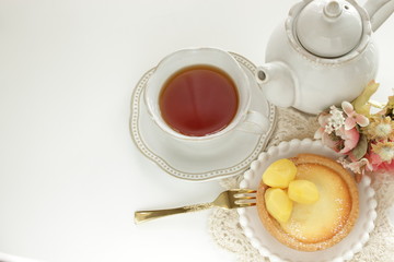 Chestnut tart and tea for gourmet dessert