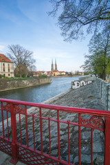 bridge over the river in Wroclaw city center , Poland 