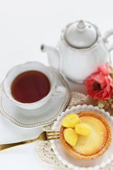 Chestnut tart and tea for gourmet dessert