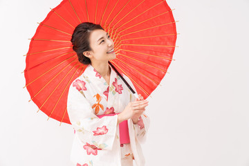 浴衣を着た女性　和傘
