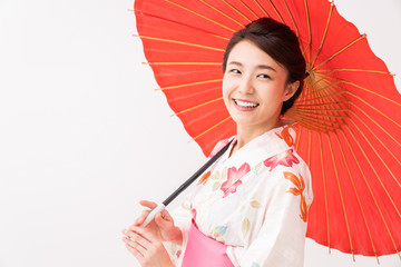 浴衣を着た女性　和傘
