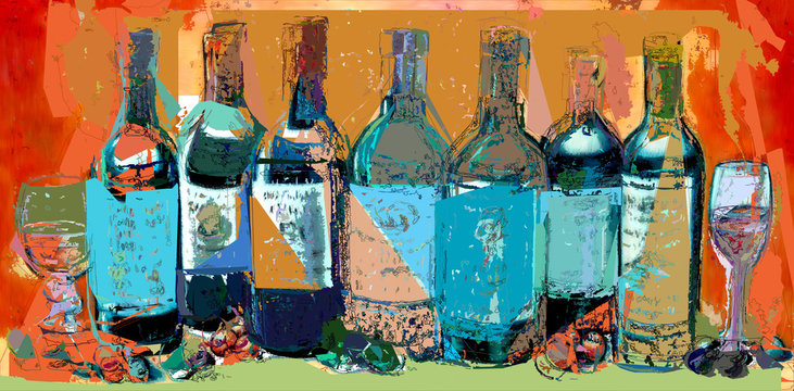 Abstract Impressionist Alcohol Bottles