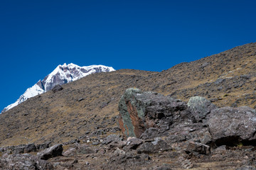 A view of Ausangate Mountain. It is one of the most important in Peru. It has several gaps in its extension. The area is a tourist attraction for trekking