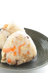 Japanese food, chicken and carrot rice ball on dish
