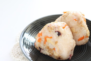 Japanese food, chicken and carrot rice ball on dish