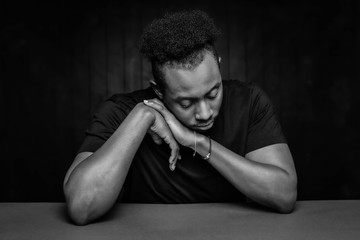 Black and White Handsome Man Looking Down