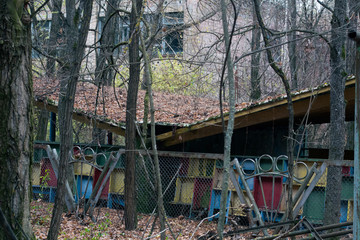 Old ruined house in Pripyat in Chernobyl