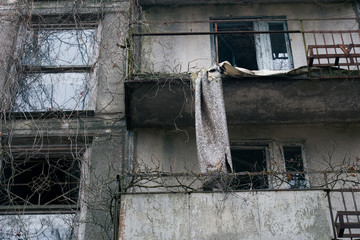 Old ruined house in Pripyat in Chernobyl