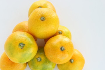 Japanese fruit, mandarine orange on white background 