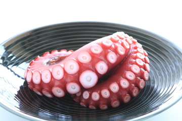 Japanese food, boiled octopus on dish © jreika