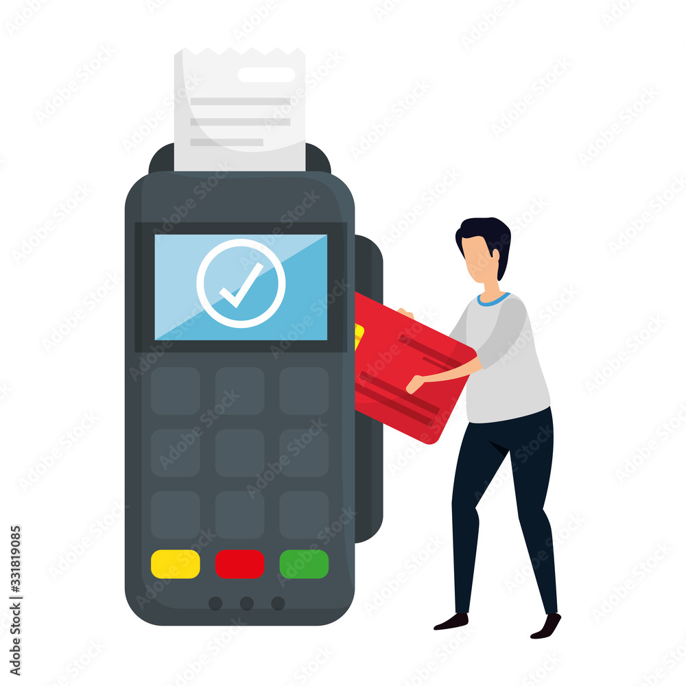 Aufkleber man with dataphone device isolated icon vector illustration design