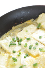 Japanese food, tofu and egg pan fried with green onion