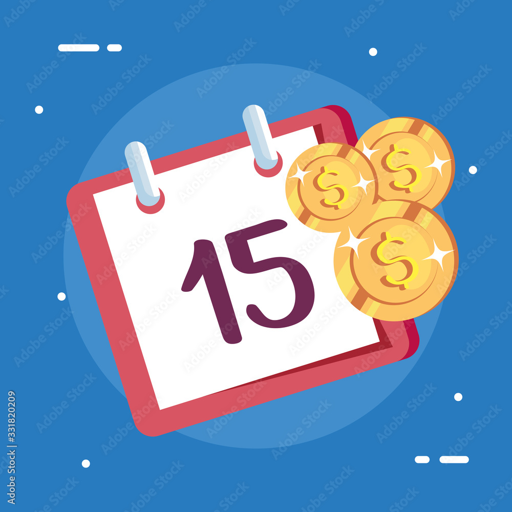 Wall mural calendar reminder with coins cash vector illustration design