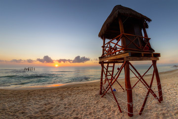 Sunrise Over Tropical Beaches in the Caribbean Shores of Mexico