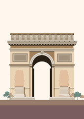 Flat Illustration. Awesome city view on Arc de triomphe, Paris. Enjoy the travel. Around the world. Quality vector poster. France