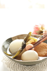 Japanese winter food, fish cake and hard boiled egg Oden 