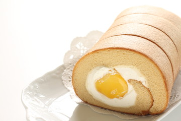 Winter sweet food, chestnut Swiss roll cake