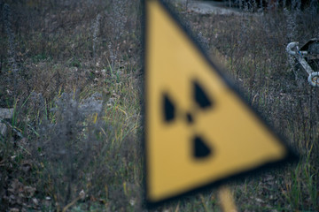Pripyat radiation warning sign in Chernobyl