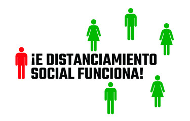 Fototapeta premium El Distanciamiento Social Funciona (Social Distancing Works) vector - SPANISH