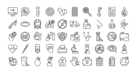 bundle of covid 19 designs, line style icon vector illustration design